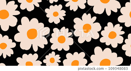 Exotic hand drawn flowers, seamless patterns with floral for fabric, textiles, clothing, wrapping paper, cover, banner, interior decor, abstract backgrounds. vector illustration. 109348083