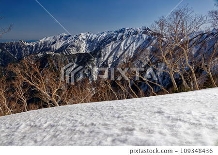 從北阿爾卑斯山卡森嶺上部看到的大天佑山,殘雪 從北阿爾卑斯山卡森嶺上部看到的大天佑山,殘雪 109348436