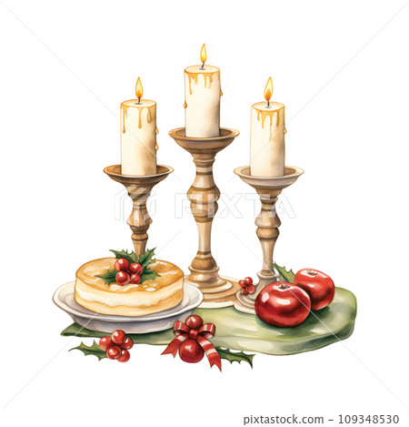 Festive Watercolor Glow: Candlestick Illuminating the Christmas Dinner Scene.GenerativeAI. Festive Watercolor Glow: Candlestick Illuminating the Christmas Dinner Scene.GenerativeAI. 109348530