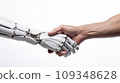 Human and robot's hand touching, Concept of harmonious coexistence of humans and AI technology 109348628