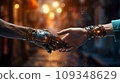 Human and robot's hand touching, Concept of harmonious coexistence of humans and AI technology 109348629