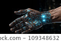 Human and robot's hand touching, Concept of harmonious coexistence of humans and AI technology 109348632
