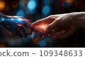Human and robot's hand touching, Concept of harmonious coexistence of humans and AI technology 109348633