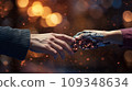 Human and robot's hand touching, Concept of harmonious coexistence of humans and AI technology 109348634