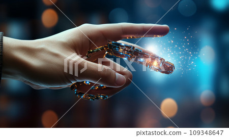 Human hand with high-technology, Concept of humans and AI technology 109348647
