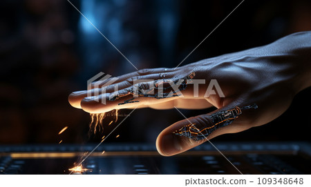 Human hand with high-technology, Concept of humans and AI technology 109348648