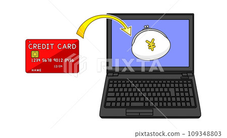 Credit card charging from a laptop (credit card, arrow, purse wallet, yen symbol, laptop) Credit card charging from a laptop (credit card, arrow, purse wallet, yen symbol, laptop) 109348803