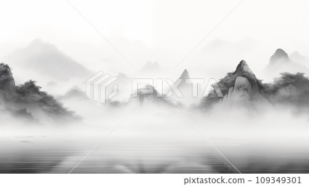 手绘唯美的水墨山脉风景插画 手绘唯美的水墨山脉风景插画 109349301