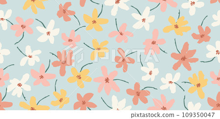 Exotic hand drawn flowers, seamless patterns with floral for fabric, textiles, clothing, wrapping paper, cover, banner, interior decor, abstract backgrounds. vector illustration. 109350047