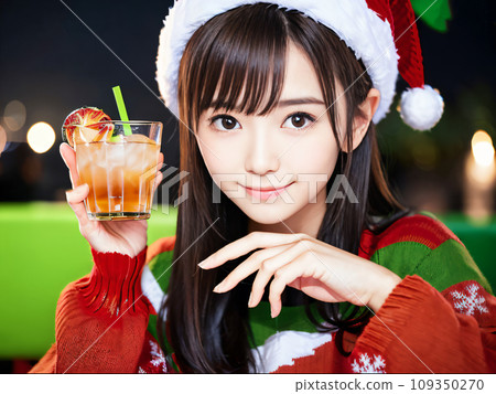 AI image: Smiling young woman enjoying a Christmas party 109350270