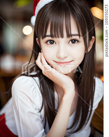 AI image: Smiling young woman enjoying a Christmas party 109350273