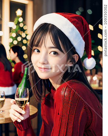 AI 圖片：微笑的年輕女子享受聖誕派對 109350302