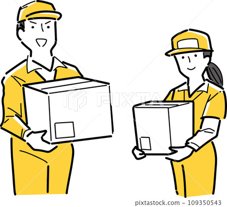 Smiling male and female workers with luggage Smiling male and female workers with luggage 109350543