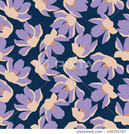 Exotic hand drawn flowers, seamless patterns with floral for fabric, textiles, clothing, wrapping paper, cover, banner, home decor, abstract backgrounds. 109350797