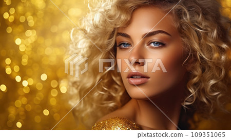 Portrait of a girl with golden make-up shot 109351065