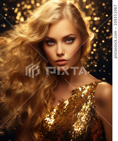 Portrait of a girl with golden make-up shot 109351067