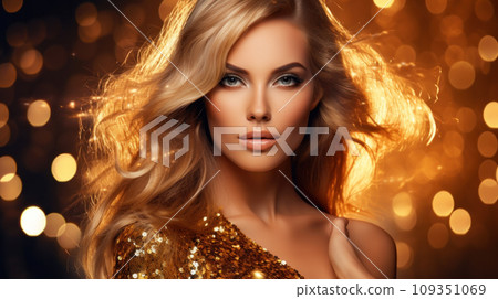 Portrait of a girl with golden make-up shot 109351069