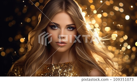 Portrait of a girl with golden make-up shot Portrait of a girl with golden make-up shot 109351073