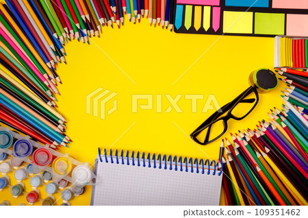 Back to school background with accessories supplies for school 109351462