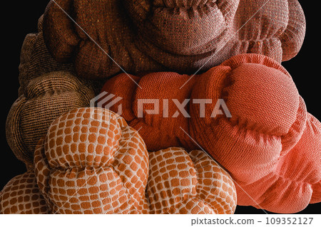 3d render of soft bodies with fabric textures close to each other 3d render of soft bodies with fabric textures close to each other 109352127