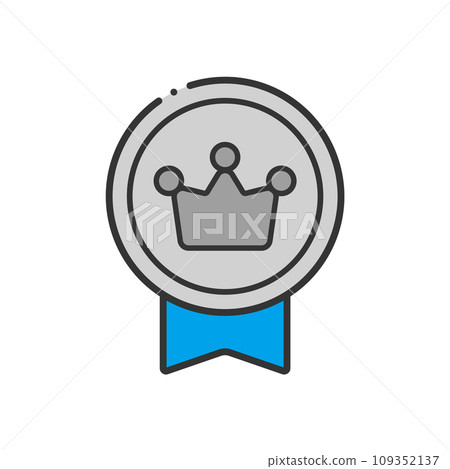 Silver badge with ribbon - simple and cute crown mark silver award or 2nd place image icon 109352137