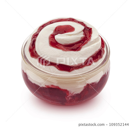 Yogurt with red berry jam isolated on white background Yogurt with red berry jam isolated on white background 109352144