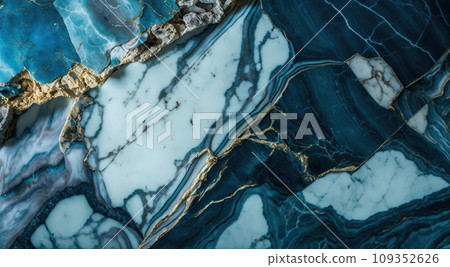 Blue and white marble with golden veins background. Generative AI 109352626