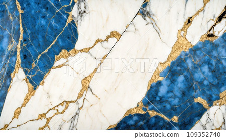 Blue and white marble with golden veins background. Generative AI 109352740