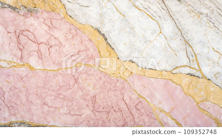 Pink and white marble with golden veins background. Generative AI 109352748