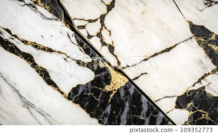Black white marble with golden veins background. Generative AI 109352773
