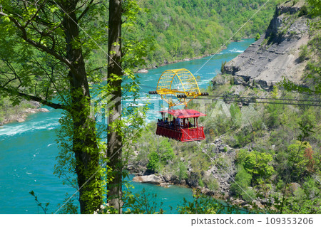 NIAGARA FALLS, ONTARIO, CANADA - MAY 21st 2018: Whirlpool Aero car carrying riders across the Niagara Whirlpool 109353206