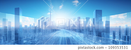 Blue near-future cityscape AI image 109353531