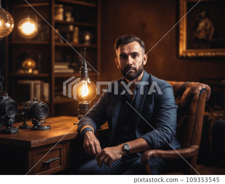 the man in home cabinet office room. AI the man in home cabinet office room. AI 109353545
