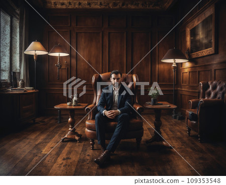 the man in home cabinet office room. AI the man in home cabinet office room. AI 109353548