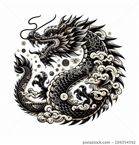 Black and white dragon illustration (AI image) Black and white dragon illustration (AI image) 109354592