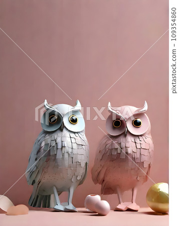 pasteltoned background knolling 3D owls shadow pasteltoned background knolling 3D owls shadow 109354860