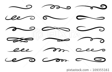 Hand drawn curly swishes set. Vector highlight text elements. 109355161