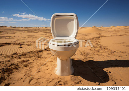 White ceramic toilet bowl at empty desert 109355401