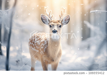 Reindeer with a beautiful winter background 109355412