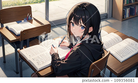 一名女學生正在準備考試，轉過臉「AI生成圖像」的插圖 109356081