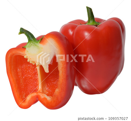 Red bell pepper isolated on white background, juicy and healthy vegetable Red bell pepper isolated on white background, juicy and healthy vegetable 109357027