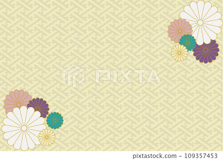 Japanese pattern background celebration chrysanthemum and saaya shape Japanese pattern background celebration chrysanthemum and saaya shape 109357453
