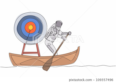 Continuous one line drawing astronaut sailing - Stock 