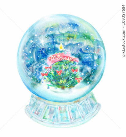 Snow globe, Christmas tree, starry sky 109357684