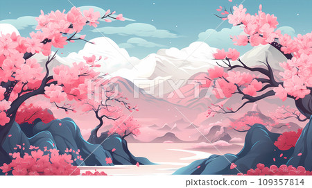 手绘卡通唯美的春天里的樱花插画 手绘卡通唯美的春天里的樱花插画 109357814