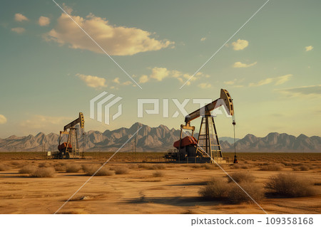Oil station drilling rig and oil production. Generative AI 109358168