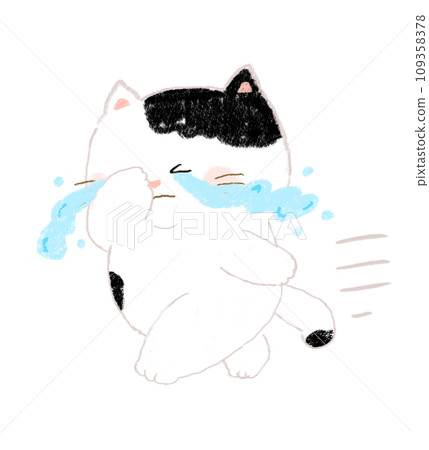 Cat running while crying, hand drawn 109358378