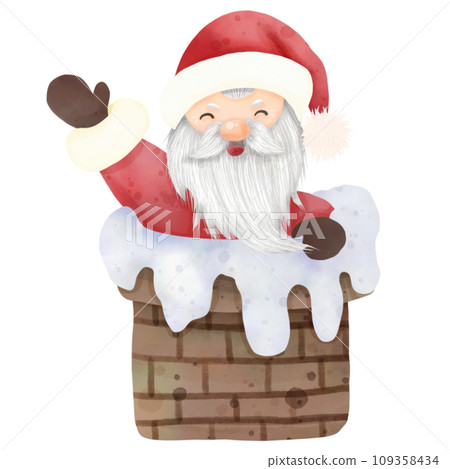 Watercolor painting of Santa in the chimney at Christmas Watercolor painting of Santa in the chimney at Christmas 109358434