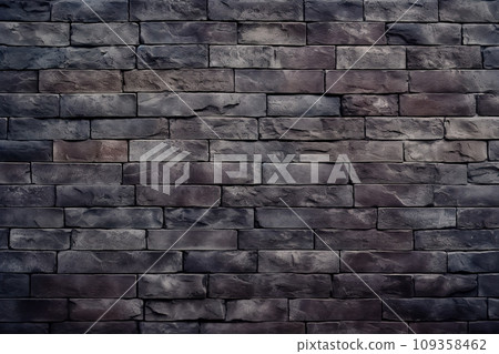 Black brick wall of dark stone texture. Generative AI 109358462