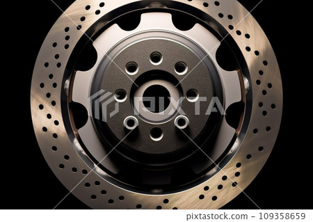 Car brake disc on black background. Close-up. Generative AI. 109358659